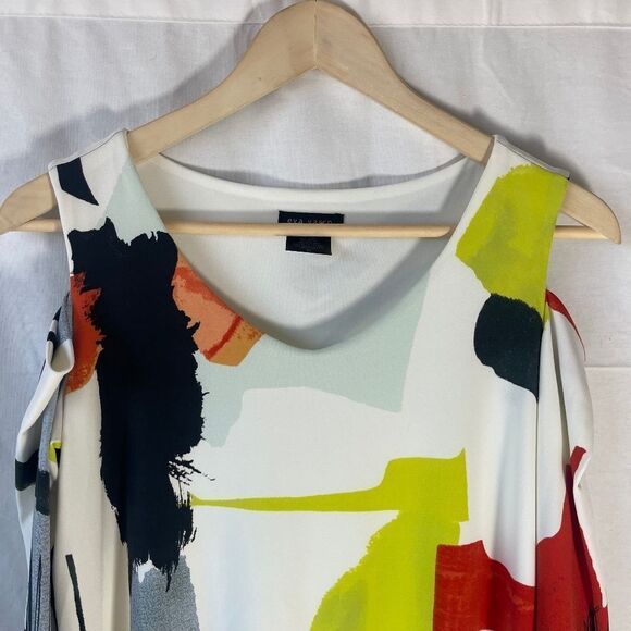 Eva Varro White Bold Geometric Print Cold Shoulder Tunic/Dress Sz S - Picture 3 of 4